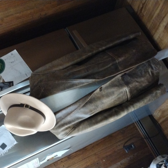 MEN'S M KENNETH COLE REACTION BROWN WASHED OUT AWESOME GRUNGE LOOK LEATHER COAT - Picture 5 of 16